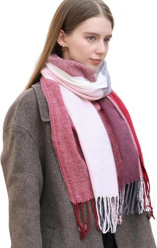Vista 30 de Wander Agio Chal Largo de Moda para Mujer con Cuadrícula Grande, Bufanda Grande Cálida de Rejilla para Invierno Beige