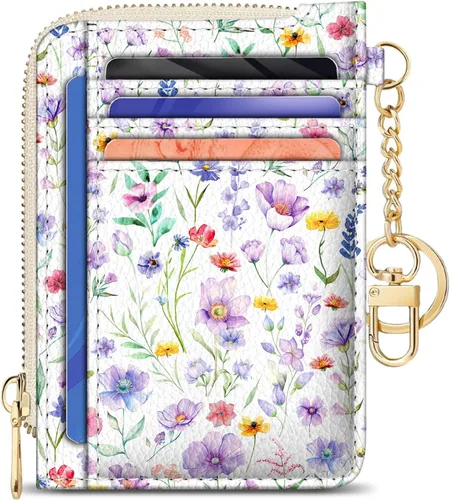 Vista 16 de GIANCOMICS Cartera delgada con tarjetero para mujer, funda pequeña con bloqueo Rfid, llavero de bolsillo delgado con cremallera curvada, tarjetero