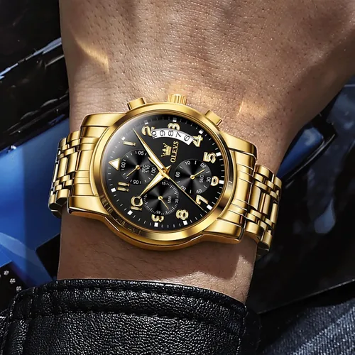 Vista 9 de OLEVS Reloj cronógrafo para hombre, esfera grande, multifuncional, fácil de leer, de acero inoxidable, analógico, de cuarzo, con fecha, de lujo