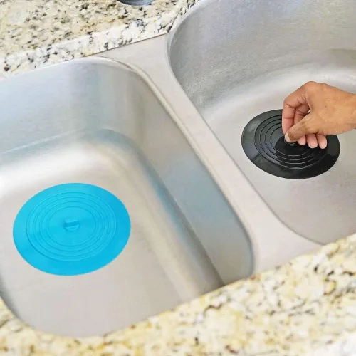 Vista 5 de Juego de tapones de drenaje de silicona para fregadero, paquete de 2 tapones extra anchos de 6 pulgadas para fregaderos de cocina, trituradores