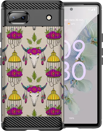 Vista 20 de CasesOnDeck - Funda de TPU negra compatible con Google Pixel 6A (2022) / Pixel 6A, delgada, minimalista, flexible, texturizada, formas abstractas