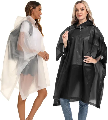 Vista 49 de Ponchos de lluvia reutilizables con capucha con cordón para adultos, abrigo de lluvia grueso impermeable, 2 paquetes