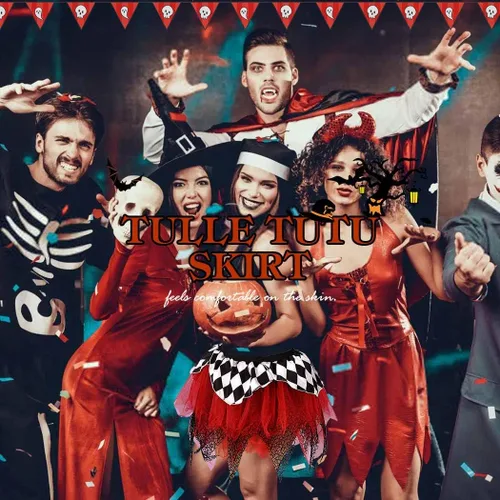 Vista 7 de Kakaco Falda tutú gótica de Halloween, tutús de tul en capas, falda tutú para cosplay, festival, actuación, tutús para mujeres y niñas