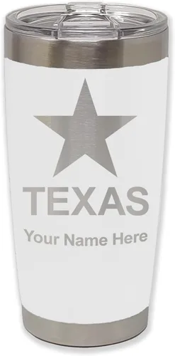 Vista 29 de LaserGram Vaso aislado al vacío de 20 onzas, bandera de Texas, grabado personalizado incluido (negro)