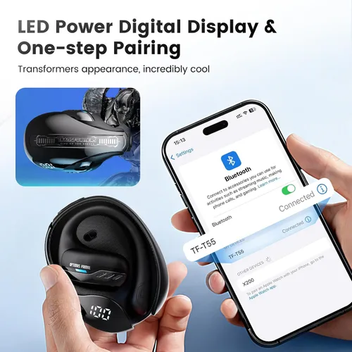Vista 4 de Transformers Auriculares inalámbricos de oreja abierta Bluetooth 5.4 para correr y entrenar, auriculares sobre la oreja con ganchos impermeables