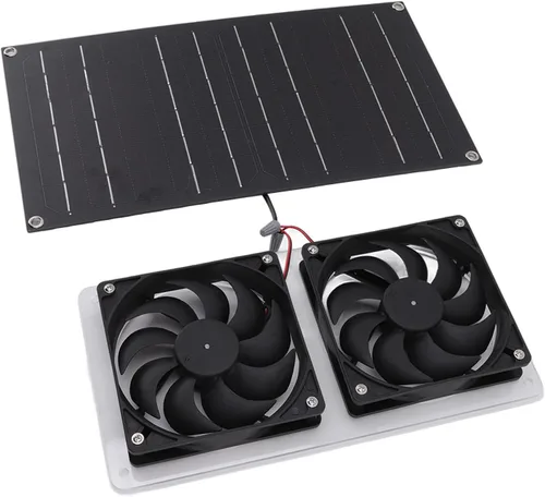 Vista 9 de Kit de ventiladores de panel solar, 100 W 12 V alimentado por energía solar, ventilador doble impermeable, ventilador de escape de bajo ruido
