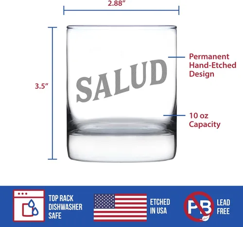Vista 4 de Custom Salud – Spanish Cheers – Vaso de whisky personalizado – Divertidos regalos temáticos españoles o decoración de fiesta para mujeres y hombres