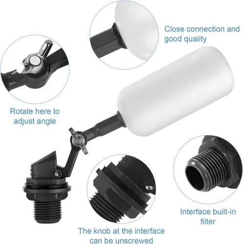 Vista 5 de Paquete de 2 válvulas de flotador de agua de 1/2 pulgada, 1/2 pulgada de latón con brazo ajustable, llenado automático y control de nivel de agua