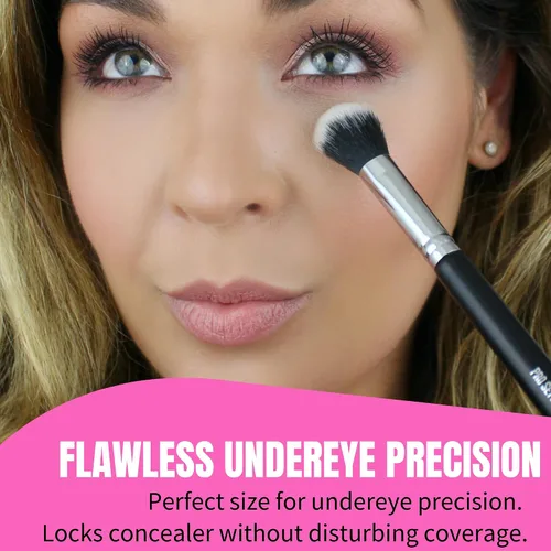 Vista 2 de Beauty Junkees Cepillo corrector para debajo de los ojos, pequeño, suave, esponjoso, cónico, sintético, sin crueldad, vegano, para polvo de fijación