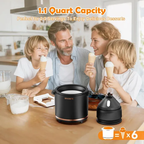 Vista 2 de BRIOBITE Máquina de Helados de 1.1 Cuartos - Máquina Eléctrica de Helados para Gelato, Batidos y Sorbete, Perfecta para 2-3 Porciones, Fácil de Usar