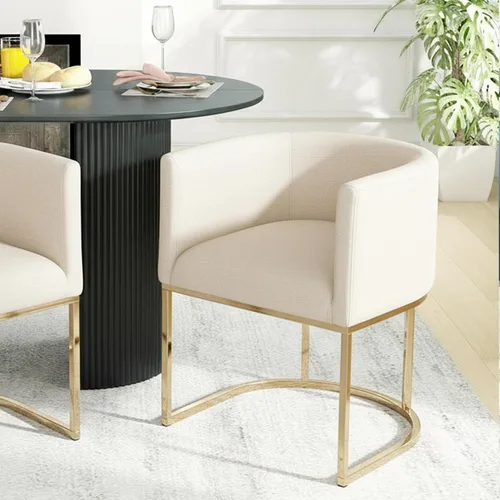 Vista 60 de HNY Silla de comedor moderna de mediados de siglo tapizada en forma de barril, negra, con brazos, silla de cocina y comedor de cuero, silla auxiliar
