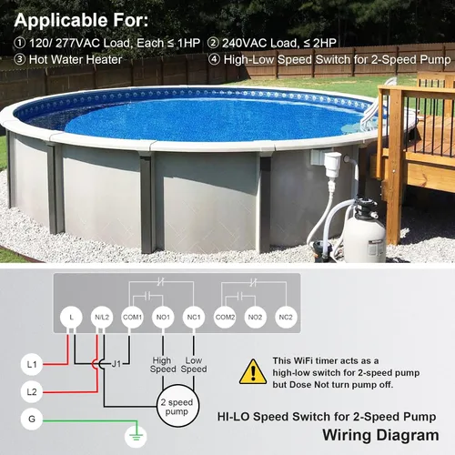 Vista 6 de Suraielec Temporizador de piscina, temporizador inteligente WiFi para bomba de piscina, 120, 240, 277 VAC, 40 amperios, carcasa de metal resistente