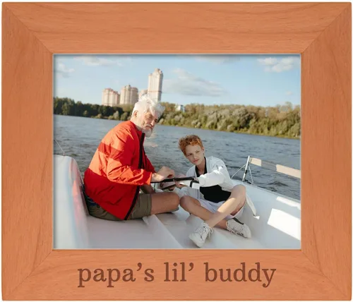 Vista 32 de Personalized Gifts Grandpa Gift Grandpa's Lil' Buddy Grandson - Marco de fotos de madera natural grabado de 4 x 6 pulgadas, diseño de paisaje
