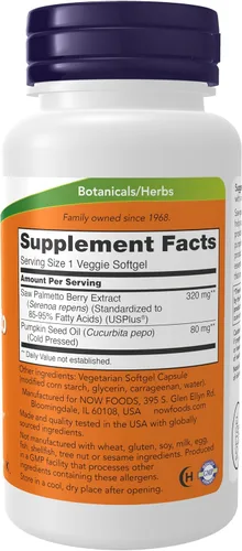 Vista 2 de NOW Suplementos, extracto de palma enana americana de 320 mg con aceite de semilla de calabaza, salud masculina*, 90 cápsulas blandas vegetales