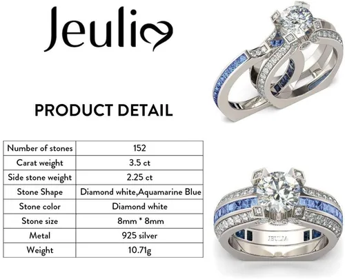 Vista 2 de Jeulia - Anillo de plata de ley con circonitas intercambiables para mujer, para boda, compromiso, aniversario