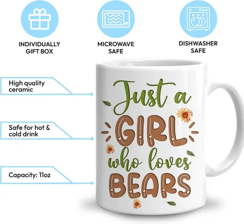 Vista 3 de Hyturtle Regalos Personalizados Amante de Osos - Taza de Café de Cerámica Just A Girl Who Loves Bears con Nombre Personalizado 11oz - Idea de Regalo