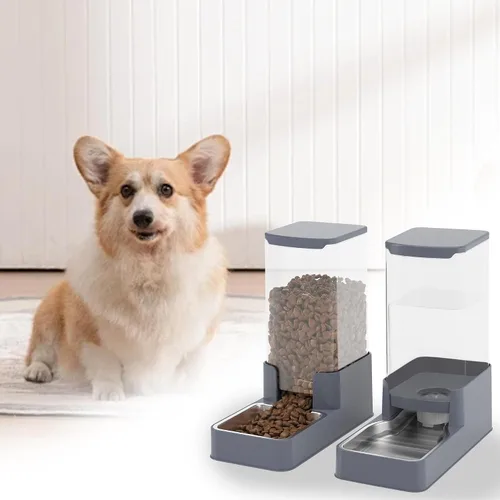 Vista 7 de Comedero de acero inoxidable para gatos y dispensador de agua, bebedero por gravedad y alimentador de alimentos con acero inoxidable, tazón