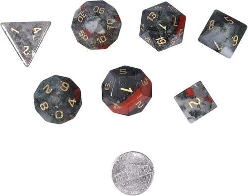 Vista 2 de rockcloud Juego de 7 dados poliédricos DND de piedra de sangre de África Rojo y Negro