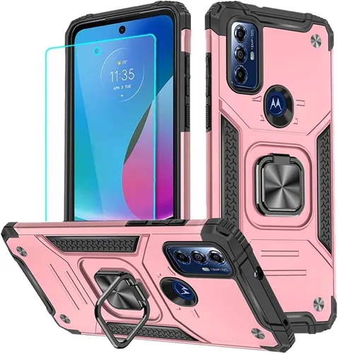 Vista 7 de Funda para Moto G Play 2023, Moto G Pure con protector de pantalla, soporte giratorio de grado militar de 360° (resistente) a prueba de golpes