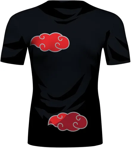 Vista 2 de CosFitness Disfraz de Naruto, camisa de fitness Akatsuki Itachi Uchiha 2.0, camiseta de entrenamiento de anime japonés 3D Skinz para hombres, serie
