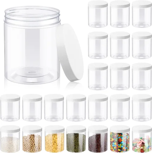 Vista 7 de Irenare 24 frascos de plástico de 16 oz con tapas, recipientes de plástico transparente de boca ancha, frascos tipo Mason para alimentos