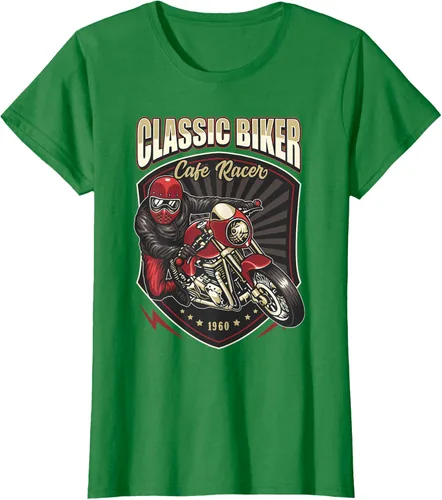 Vista 39 de Camiseta de motocicleta clásica Biker Cafe Racer para hombre, Negro, S