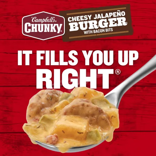 Vista 6 de Campbell’s Chunky - Sopa en lata de hamburguesa con jalapeño y queso con trozos de tocino, lata de 18.8 oz