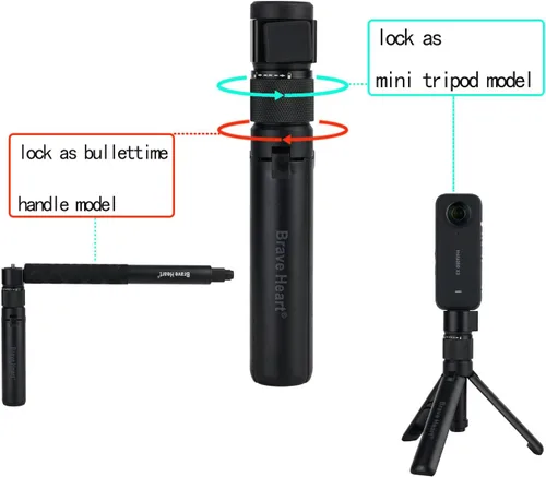 Vista 2 de Bullet Time Handle Trípode multifuncional plegable de mesa para insta360 X5/X4 Insta 360 X3, ONE RS, GO 2, ONE X2, ONE R, ONE X ONE RS Sport Camera