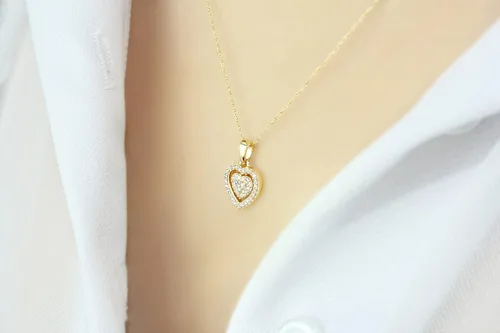 Vista 5 de 14 Carat Diamond Heart Halo Pendant Necklace for Women in 14k Gold on 18 Inch Chain H-I I1-I2 cttw Spring Ring by Belantina