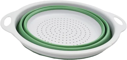 Vista 2 de SAMMART Colador plegable de 2.6 L (0.68 galones), colador de platos plegable, colador portátil y que ahorra espacio (gris/verde mar oscuro, 1)
