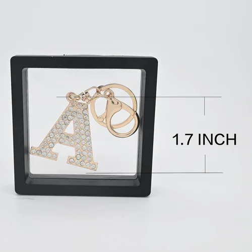 Vista 2 de Llavero de letra con diamantes de imitación brillantes para mujer, elegante y brillante llavero inicial con caja de regalo