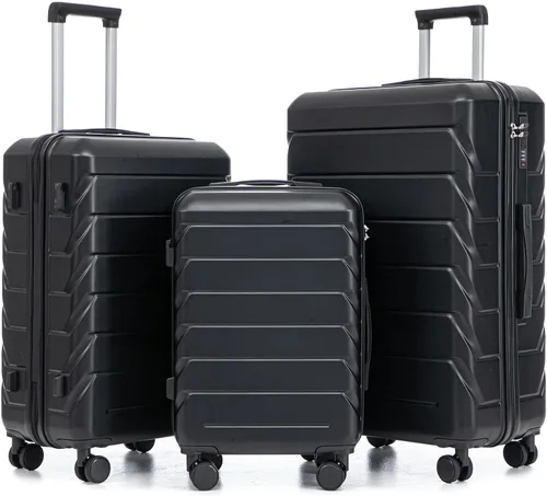 Vista 81 de Merax 3 piezas expandible ABS Hardshell equipaje Sets Spinner Wheel Maleta TSA Lock Suit Case, Apertura frontal negra, Juego de 2 piezas, Maleta