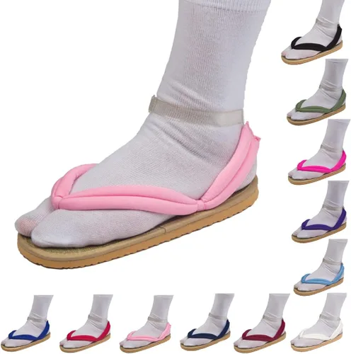 Vista 2 de MEADOO Zapatos unisex Tanjirou Shinobu Zenitsu Cosplay Zuecos Kimetsu no Yaiba Cosplay Geta Sandalias Prop Oshitari con calcetines