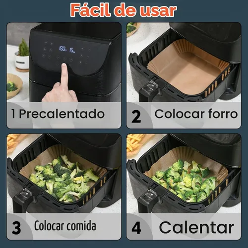 Vista 6 de [3 tamaños] Forro de papel desechable para freidora de aire, cuadrado, compatible con horno tostador COSORI, freidoras de aire antiadherentes, papel