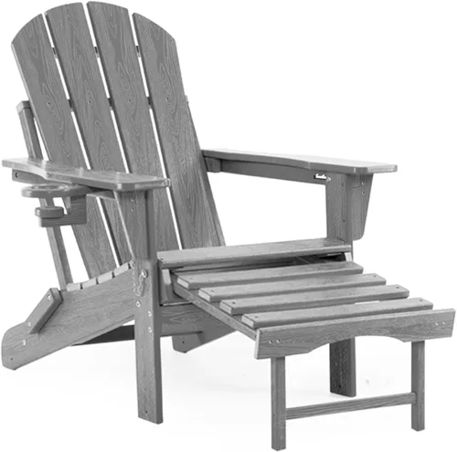 Vista 8 de Silla mecedora Adirondack ajustable con otomano retráctil, silla plegable multifuncional 4 en 1 para patio con portavasos, silla de exterior