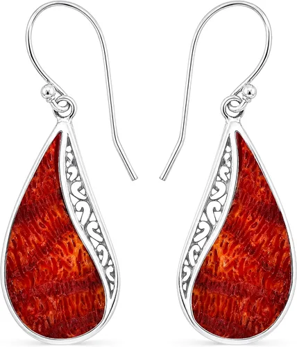 Vista 13 de Red Coral Drop Dangle Earrings for Women in 925 Sterling Silver 01 - Coral
