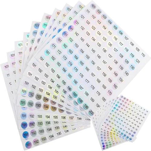 Vista 13 de RIVEENY 20 hojas de calcomanías de números láser reflectantes impermeables número 1-1000, calcomanías redondas autoadhesivas, etiquetas