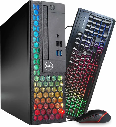 Vista 4 de Dell Optiplex PC de computadora con iluminación RGB Windows 11 Pro Intel Core i5-9500 16 GB RAM 500 GB SSD Nuevos LCD duales de 24 pulgadas