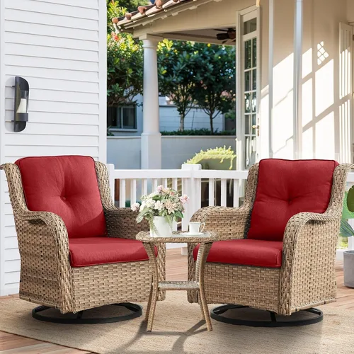 Vista 54 de HUMMUH Juego de 2 Sillas Giratorias Mecedoras de Mimbre para Patio Exterior, Juego de Muebles de Sillas Mecedoras de Ratán (Marrón, Azul) 50,000