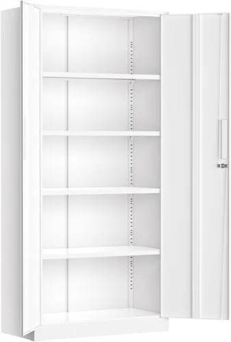 Vista 19 de Greenvelly Armario de almacenamiento de metal con cerradura, gabinete de almacenamiento cerrado negro de 72 pulgadas con 2 puertas y 4 estantes