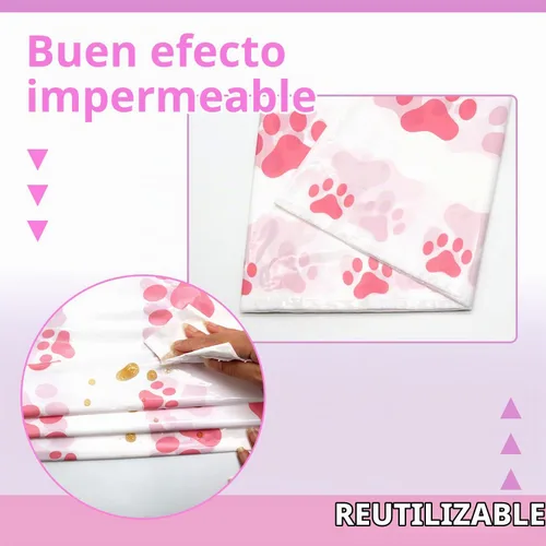 Vista 6 de KEFAN Suministros de fiesta de perro, vajilla de cumpleaños de pata de perro rosa, incluye platos de perro rosa, vasos, servilletas, mantel, telón