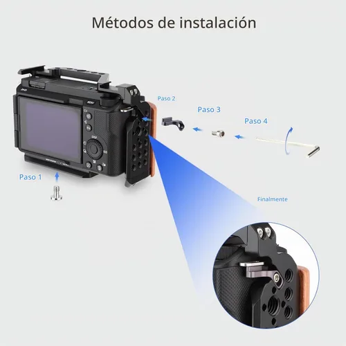 Vista 5 de LEFTFOTO ZV-E1 Jaula completa para cámara con mango de madera para Sony Alpha ZV-E1 Marco de grabación de video con base tipo Arca 3/8 "agujeros