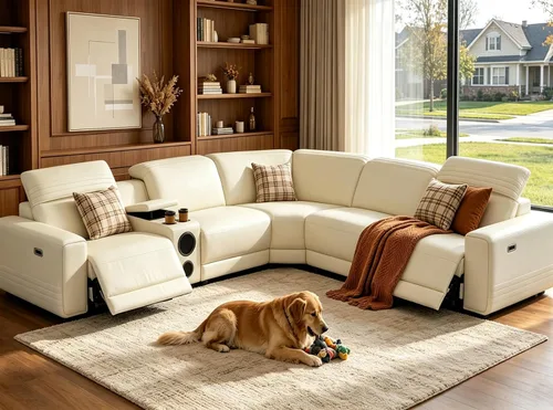 Vista 43 de Juego de sofá seccional reclinable de cuero, sofá seccional con 4 sillones reclinables Juegos de muebles de sala con 3 reclinables, luz LED