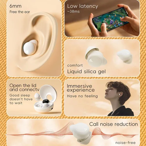 Vista 2 de IKXO Audífonos Bluetooth inalámbricos invisibles para dormir, con cancelación de ruido, discretos auriculares intrauditivos para dormir, auriculares