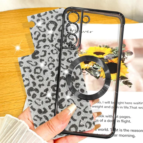 Vista 3 de Fiyart Funda diseñada para Samsung Galaxy S21, compatible con MagSafe Cheetah Print Plate, protección de cámara, transparente, magnética