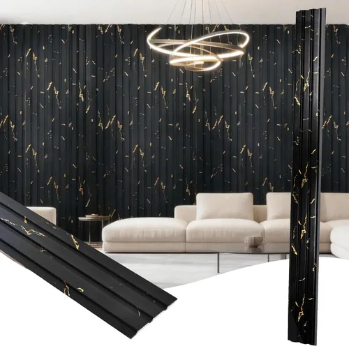 Vista 9 de Paquete de 8 paneles de pared con listones 3D, paneles de pared de madera sintética insonorizados para decoración de interiores, 47.2 x 6.3 Negro