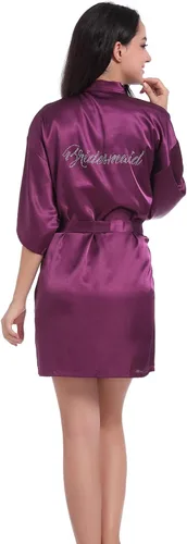 Vista 74 de Bata de boda para mujer, para novia, dama de honor, corta, de satén, kimono, batas de seda para prepararse, fiesta nupcial