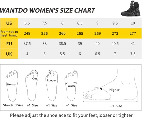 Vista 7 de Wantdo Botas de senderismo impermeables para mujer, botas de trabajo antideslizantes, cómodas botas de tobillo para exteriores con soporte de arco