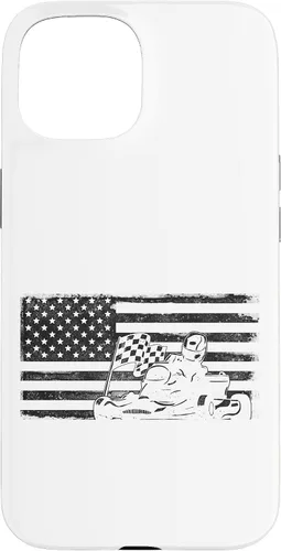 Vista 6 de iPhone 16 Go Kart Racing American Flag Vintage Case