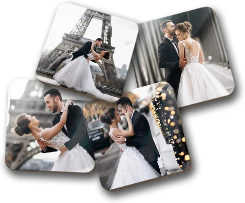 Vista 5 de Smile Art Design Sube 2 imágenes de impresión de posavasos personalizados con tus fotos, juego de 2 piezas, brillante y vibrante tablero duro
